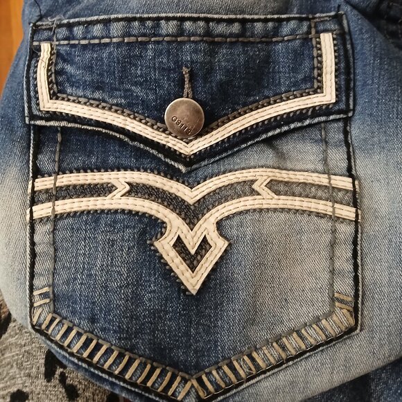 GS115 Jeans Mens 38X33 Blake Slim Distressed Y2K Bleach Spots Embroidered Blue - Picture 8 of 12